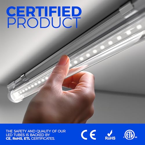 Barrina LED Shop Light, 4FT 40W 5500LM 5000K Daylight White, V Shape, Clear Cover, Linkable with Plug, T8 LED Tube Lights,...