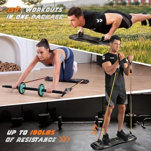 LALAHIGH Push Up Board,36 in 1 Home Gym Equipment with Ab Roller Wheel & Resistance Bands, Portable Foldable Workout Board...