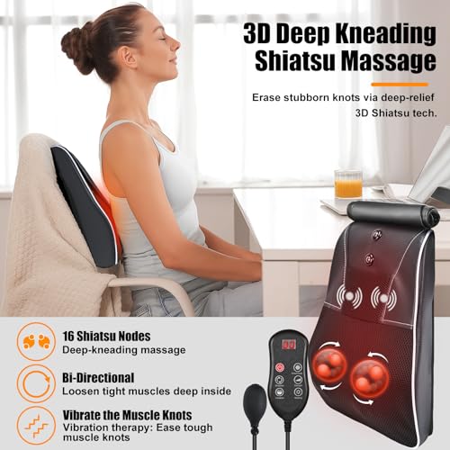 hlthsky Shiatsu Neck and Back Massager with Heat,Neck Massager for Pain Relief deep Tissue,3D Kneading Massage Pillow for ...