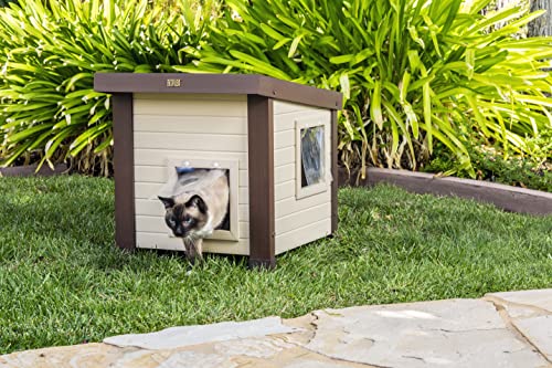 New Age Pet ECOFLEX Albany Outdoor Cat House, Weather‑Resistant, Dual Door Flaps, 21" W x 20" H