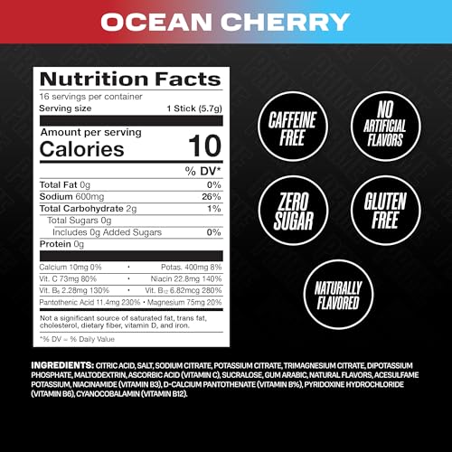 Prime Rapid Rehydration Electrolyte Powder Sticks, Ocean Cherry, Sugar Free Hydration Drink Mix with Sodium, Potassium, Ma...