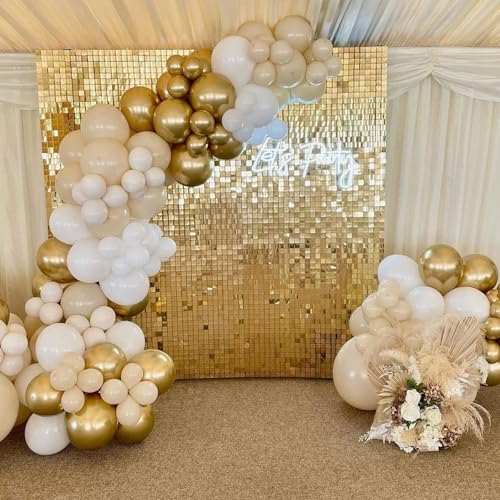 Awenztech 120pcs Metallic Gold Balloon Arch Kit, 18 12 10 5 inch Chrome Gold Latex Balloons Different Sizes Metallic Gold ...