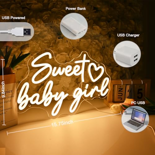 Britrio Sweet Baby Girl Neon Sign for Baby Shower Girl 1st Birthday Party Supplies Decoration Photo Backdrop Banner Gift L...