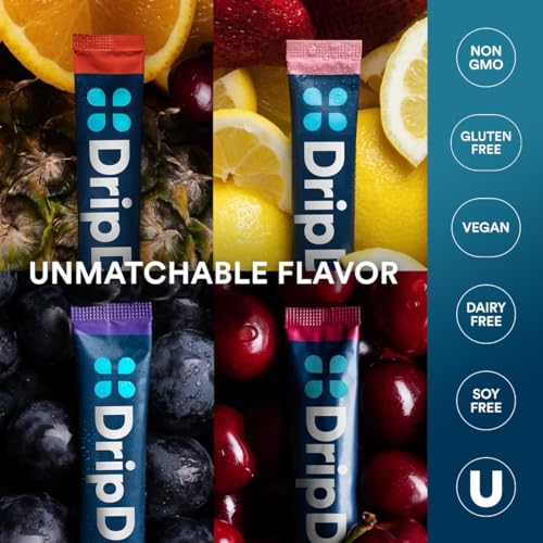 DripDrop Hydration Packets - Juicy Variety Pack - Single Serve Electrolytes Powder Drink Mix - Grape, Fruit Punch, Strawbe...