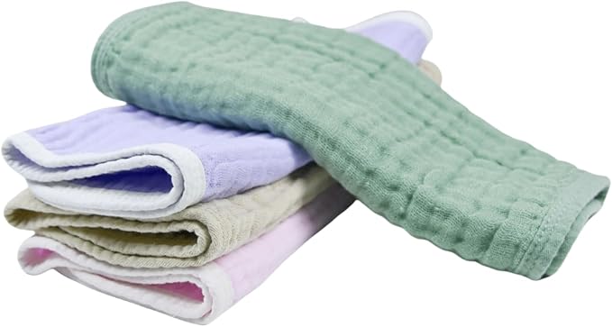 Synrroe Burp Cloths Large, Muslin Burp Cloths for Baby Girls and Boys, Pack of 4 Extra Absorbent and Soft Muslin, 6 Layers 20 by 10 Inches 100% Cotton (Mix 4 Pack Pink Green)