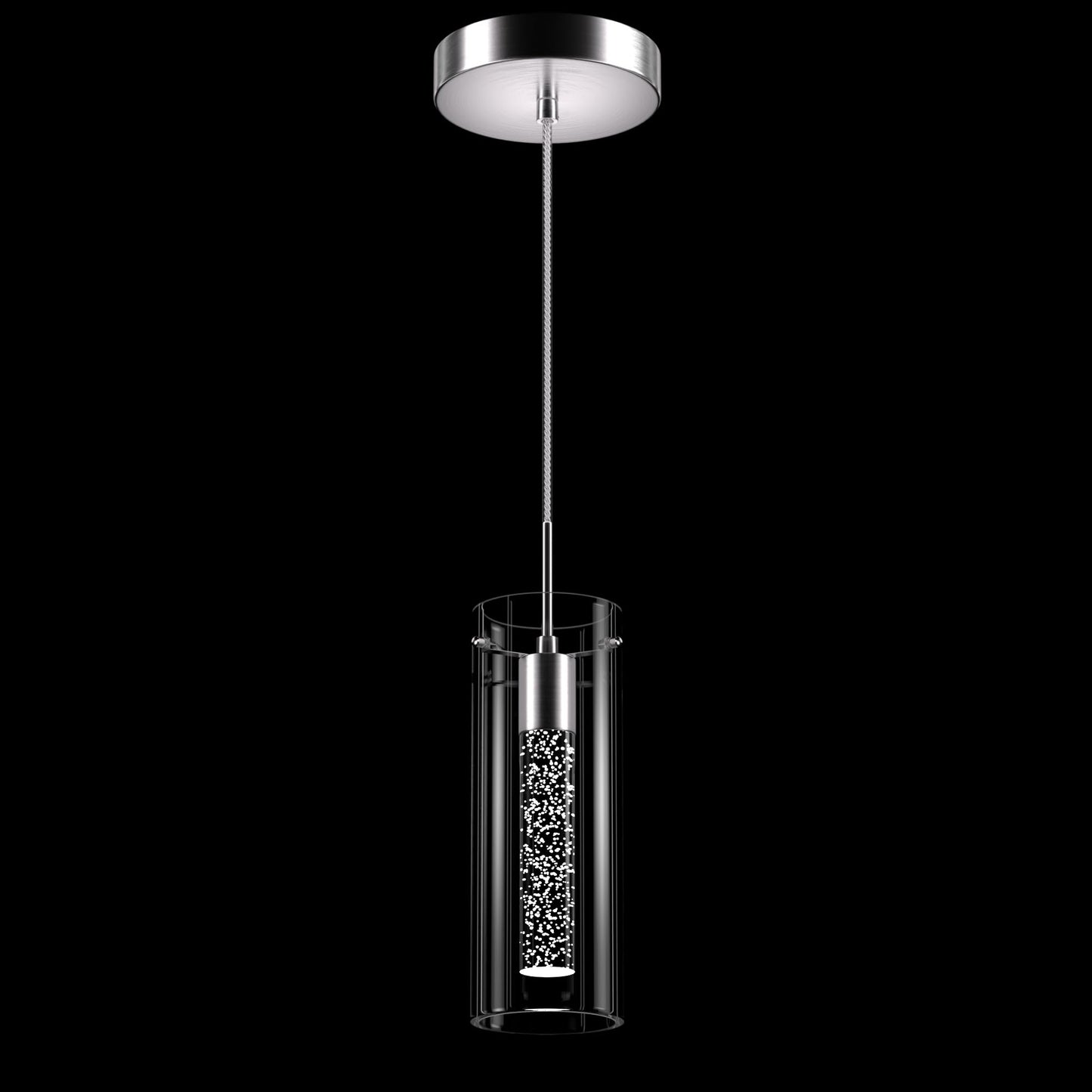 Esfos Pendant Ceiling Light Fixture, 1-Light Integrated Kitchen Hanging Light, Glass, Nickel-Cold, 1 Pack
