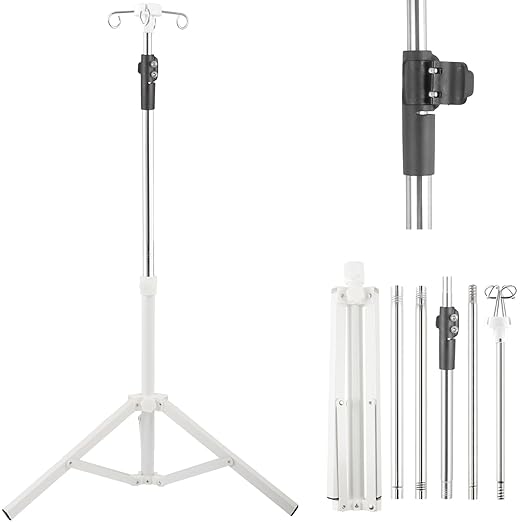 Crilealym IV Poles,46to 85In IV Stand Floor with 4 IV Bag Holder Stand Portable Telescopic Stabilizing Tripod Stainless St...