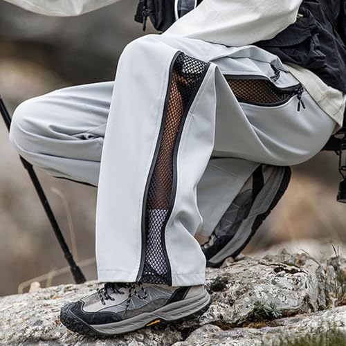 Men's Relaxed Fit Cargo Hiking Pants Elastic Waist Adjustable Side Zipper Pants Casual Climbing Fishing Outdoor Long Trousers