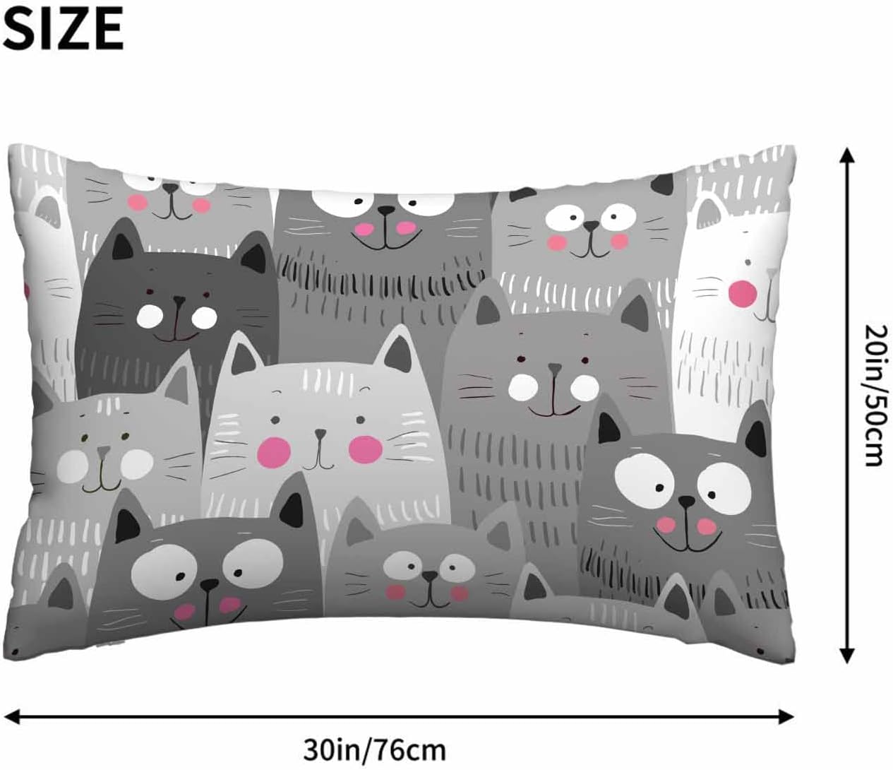 Mugod Throw Pillow Case White Grey Cute Cartoon Cats,Waist Lumbar Cushion Cover Sofa Home Decorative Rectangle Oblong 20x30 Inches