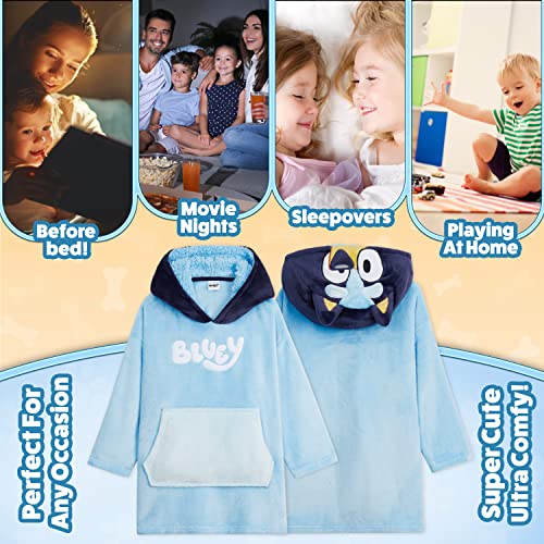 Bluey Blanket Hoodie for Kids Cozy Warm Fleece Wearable Blanket Girls Gifts