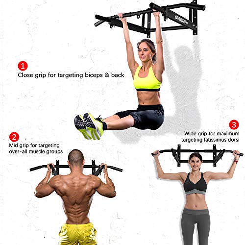 OneTwoFit Wall Mounted Pull Up Bar with More Stable 6-hole design for Indoor and Outdoor Use, Maximum weight 440 Lbs OT103
