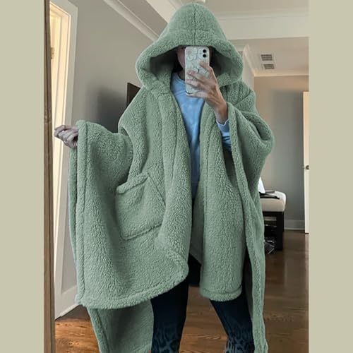 CUBRIDGE Wearable Blanket Sherpa Poncho Office Work Warm Cozy Shawl Blanket,Plush Cape Wrap for Adults
