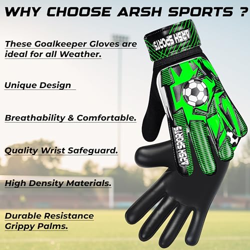 Arsh Sports Soccer Goalie Gloves for Kids,Goalkeeper Gloves for Youth Boys Girls 4MM Latex Palm,Anti Slip,Super Gip Double...