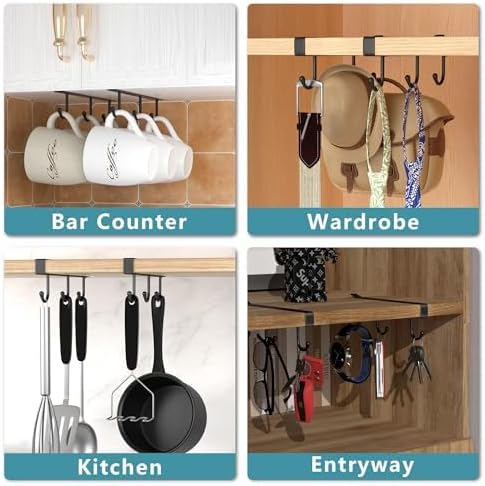 ECROCY Mug Hooks for Cabinet, Clip-On Shelf and Only Fits Flat Cabinet Without Any Lip, 3pcs Mug Holder No Drilling Free Damage