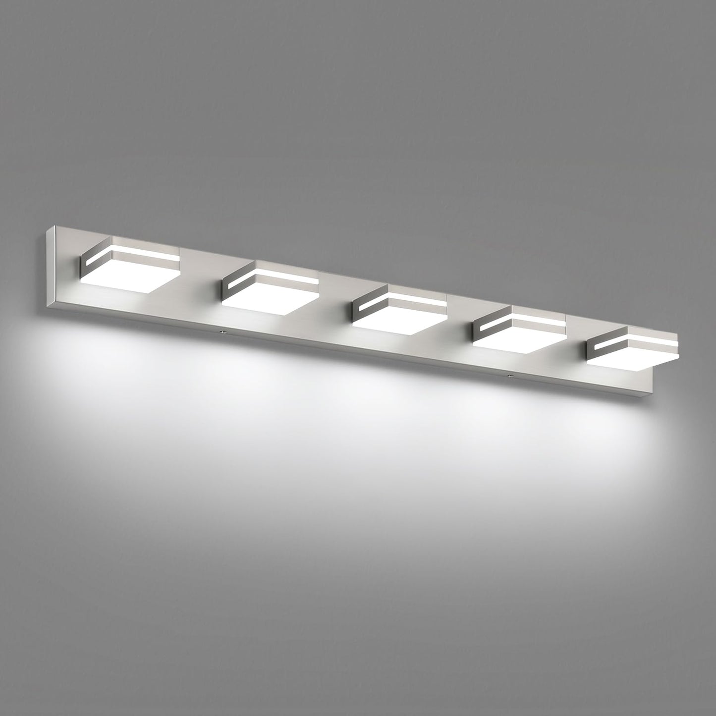 SineRise LED Bathroom Vanity Light Fixtures, 5-Light, 40-Inch, Brushed Nickel, Modern Acrylic, Non-Dimmable, Cool White 6000K