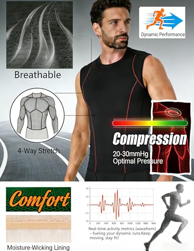 OYGSieg 5/6 Pack Men's Athletic Compression Shirts Sleeveless Tank Top Base Layer Sports Workout Shirts for Basketball
