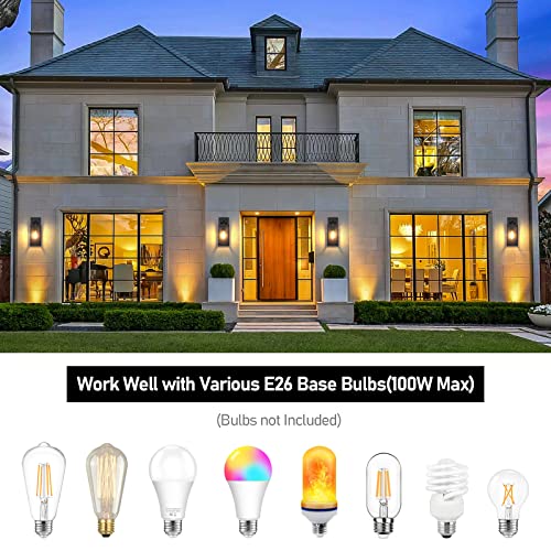 Outdoor Wall Light Fixtures, Exterior Waterproof Wall Lanterns, Porch Sconces Lighting with E26 Sockets & Glass Shades, Mo...