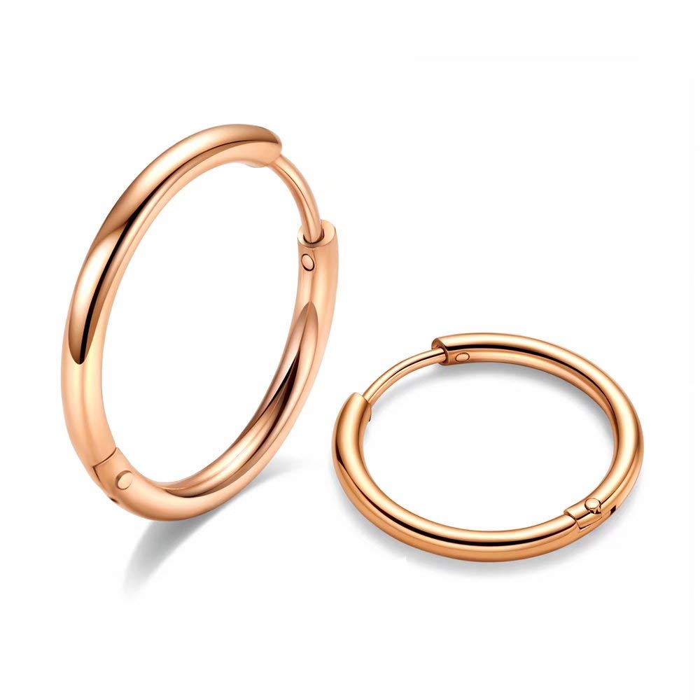 10MM Surgical Steel Hoop Earrings, Rose Gold Huggie Earrings for Women Hypoallergenic, 20G Small Cartilage Hoops Huggy Earring f