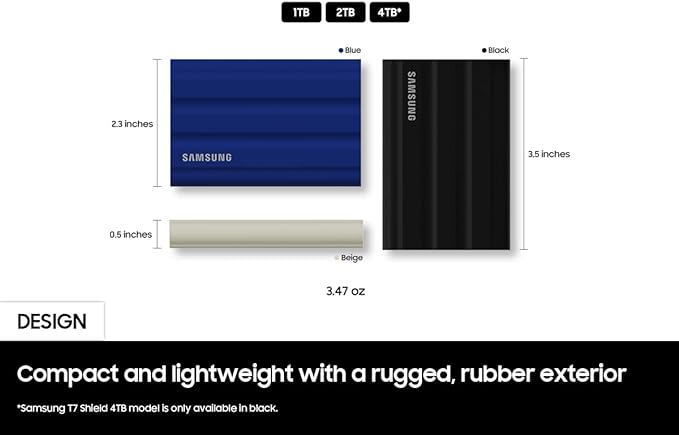 Samsung T7 Shield Portable External Solid State Drive USB 3.2 1TB, IP65 Water Resistant, Compatible with PC/Mac/Android/Gaming Consoles (MUPE1T0K/AM), Beige