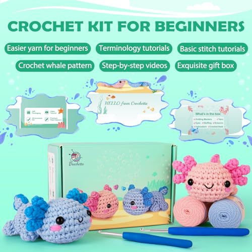 Crochetta Crochet Kit for Beginners, Crochet Starter Kit w Step-by-Step Video Tutorials, Easy Beginner Crochet Kit for Adu...