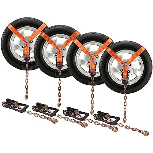 VEVOR Car Tie Down with Chain Anchors, Lasso Style 2"×120" Tire Straps, 5865 LBS Working Load, 11023 LBS Breaking Strengt...