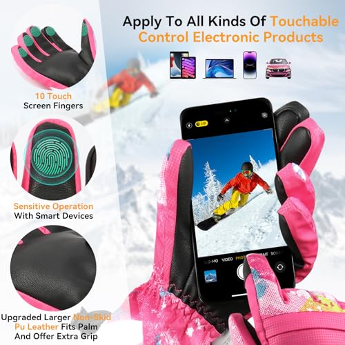 Pnosnesy Ski Gloves,Winter Snow Waterproof Gloves Touchscreen Skiing & Snowboarding Cold Weather Glovess,Fits Both Men & W...