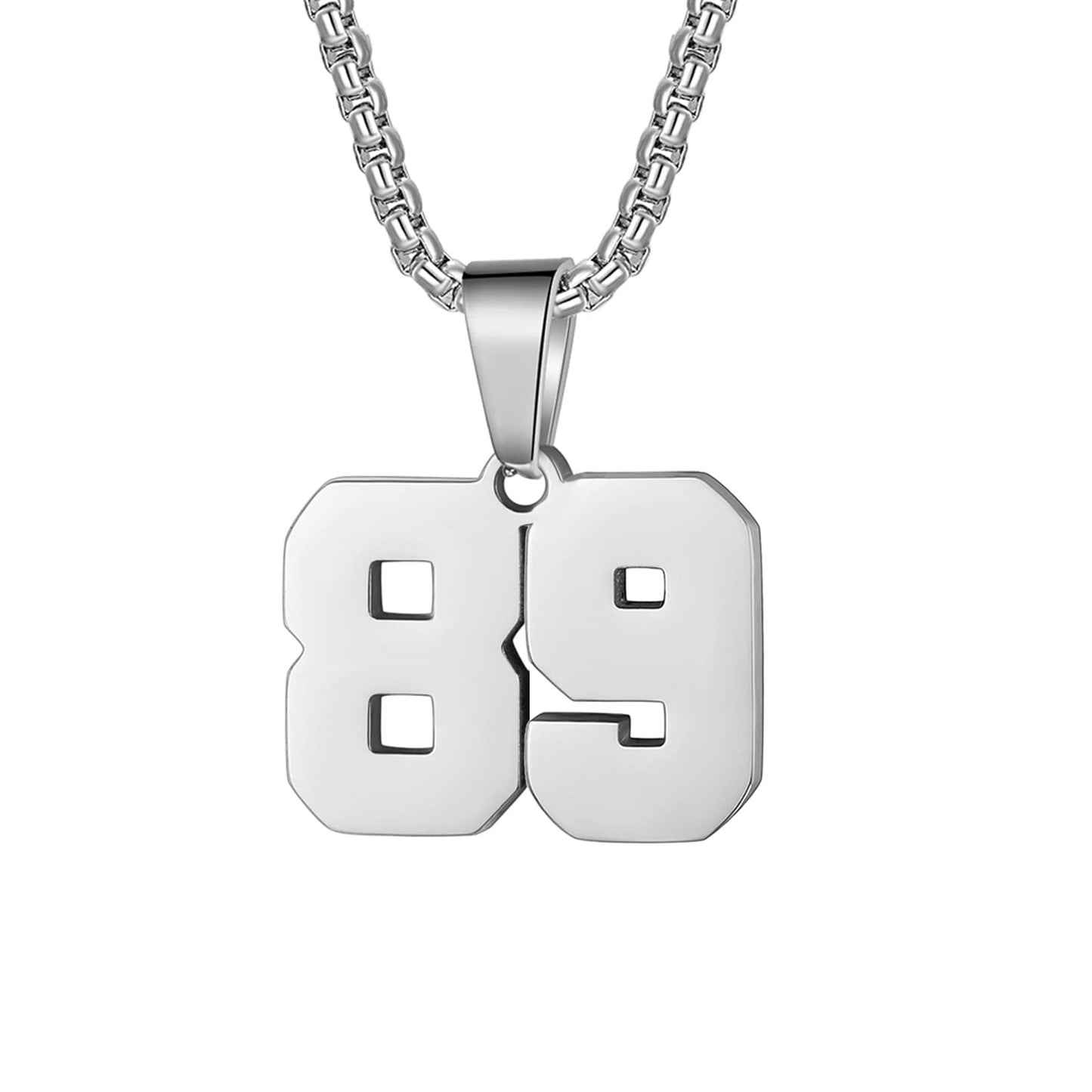 Number Necklaces Personalized Necklaces Silver Initial Number Pendant Stainless Steel Chain Movement Necklaces for Men Women (89