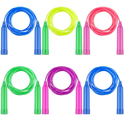 Elcoho 6 Pack Colorful Jump Rope Set Adjustable Plastic Jump Ropes Skipping Rope Outdoor Jumping Ropes Great Party Favor