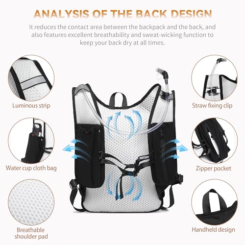 Wotony Lightweight Hydration Backpack with 2LOR 3LWater Bladder for Cycling Hiking Rave - Water Daypack for Men Women