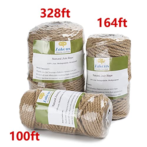 100 Feet 5mm Jute Twine, Heavy Duty Jute Rope, Natural Hemp Rope for DIY Arts Crafts, Gardening, Bundling，Home Decorating,...