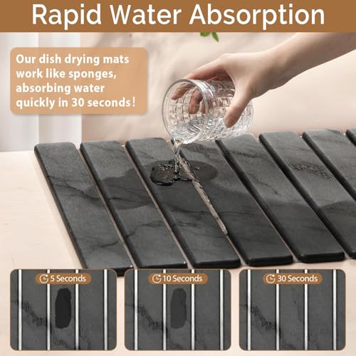 Large Stone Dish Drying Mat for Kitchen Counter,2 PCS Quick Dry Stone Dishes Mats,Foldable Water Absorbing Diatomaceous Ea...
