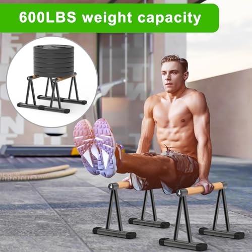 Dolibest Push Up Bar, 12'' High Parallettes Bars with 8 Rubber Feet & Comfortable Handle, Dip Bars with Stable Triangle Ba...