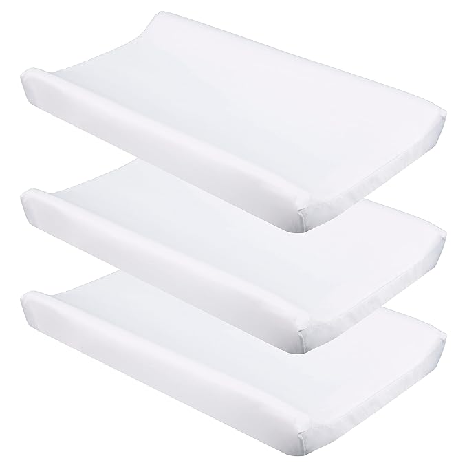 CaSaJa White Diaper Changing Pad Cover with Strap Holes Set of 3, Snug Fit 4-Sided Contoured Changing Table Pad 16x31 16x32, Fitted Change Pad Sheet Neutral, 100% Silky Soft Microfiber