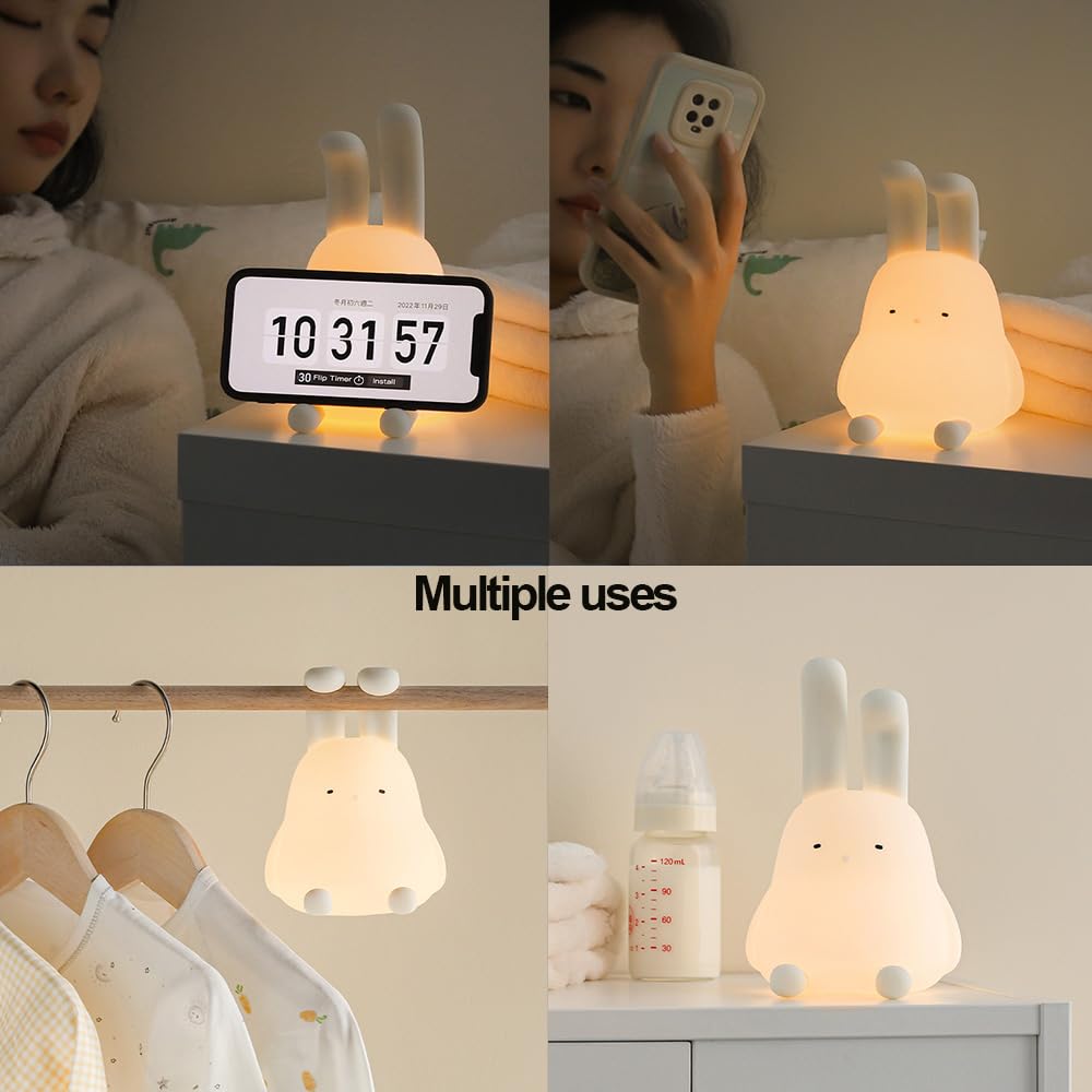 Myratts Cute Bunny Lamp  Kawaii Led Desk Decor Nightlight With Phone Stand Feature  Super Squishy Silicone Portable Light With Timer  Xmas Birthday Ideal Gifts For Baby Kid mature-themed