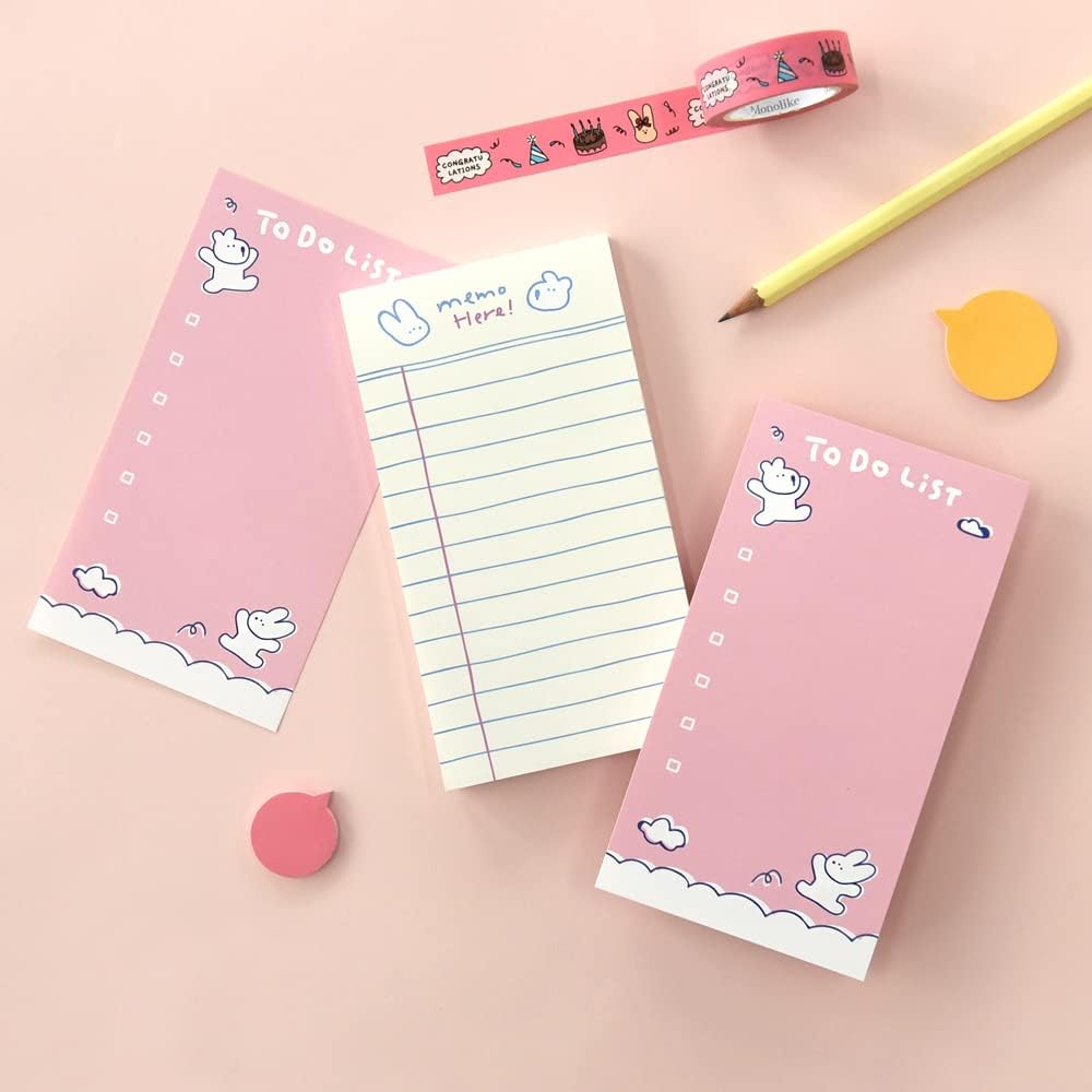 Monolike Memopad Happy and Lucky Petit Petit B SET - 4 Packs, 4 Different Designs, 80 Sheets Per Pad, Total 320 Sheets, Note pads, Writing pads, 80x148mm