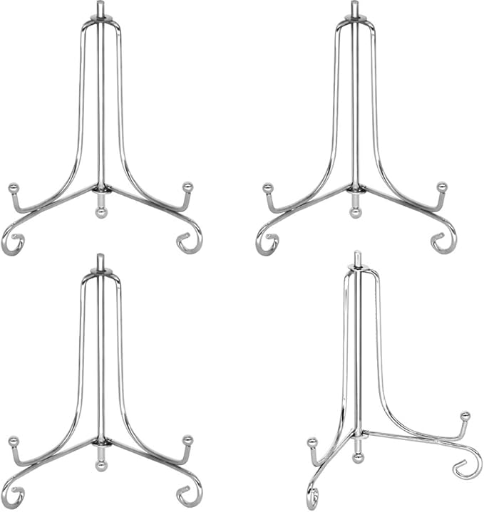LIONWEI LIONWELI 4 Inch Silver Iron Plate Stand Holder Easel Display Stand for Plate?Picture?Photo and More,4 pcs.