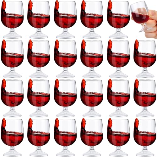 Roshtia 24 Pcs Mini Shot Glasses 1.75 oz Small Brandy Snifters Clear Reusable Plastic Cute Cognac Glasses Port Glasses Cup...