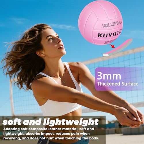 KUYOTQ Pink Volleyball - Official Size 5 Soft Composite Leather Cover, Indoor Outdoor Beach Light Volleyball for Training...