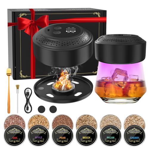 Electric Whiskey Smoker Kit - 6 Wood Chip Flavors, Built-in Lighter&Ambient Light, No Butane Needed Rechargeable Cocktail ...