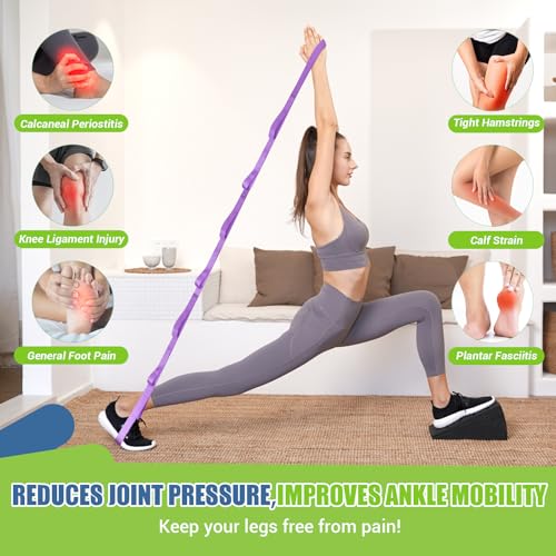 Squat Wedge Block, 5 Adjustable Angles Slant Board for Calf Stretching with Stretching Strap & Poster, 520 LBS Heel Elevat...