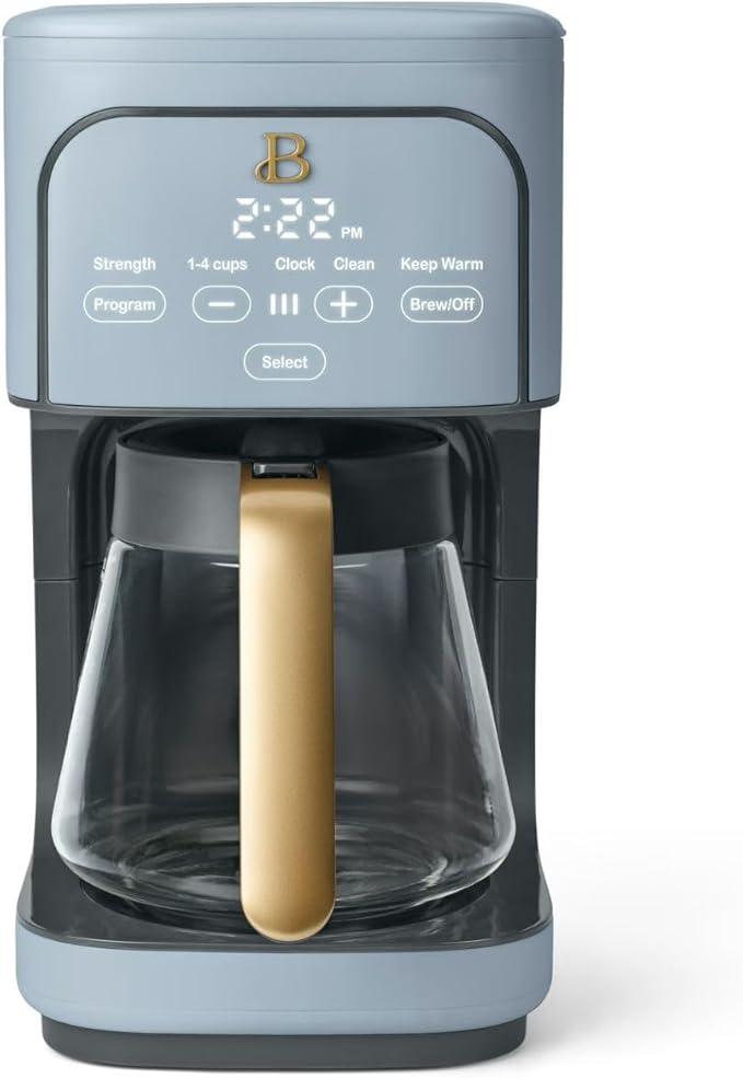 Beautiful 12-Cup Programmable Coffee Maker with Touch-Activated Display, Auto Brew Timer, Reusable Filter & Large Glass Carafe (Cornflower Blue)