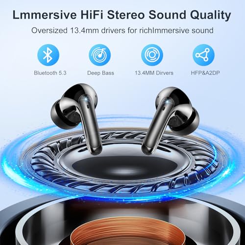 WeurGhy Wireless Earbuds, HiFi Sound Bluetooth 5.3 Headphones with 4 ENC Noise Mic, 56H Playtime Ear Buds with LED Displa...