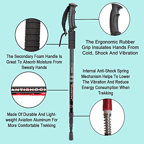 Aihoye Hiking Trekking Poles, 2 Pack Collapsible, Lightweight, Anti Shock, Walking Sticks, Adjustable Hiking Pole for Men ...