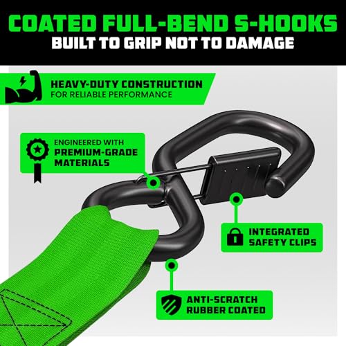 Rhino USA Ratchet Straps Heavy Duty Kit (2-Pack) - 1.6 Inch x 8 Feet Min Break Strength (5,000) - Ultimate Tie Down Straps...