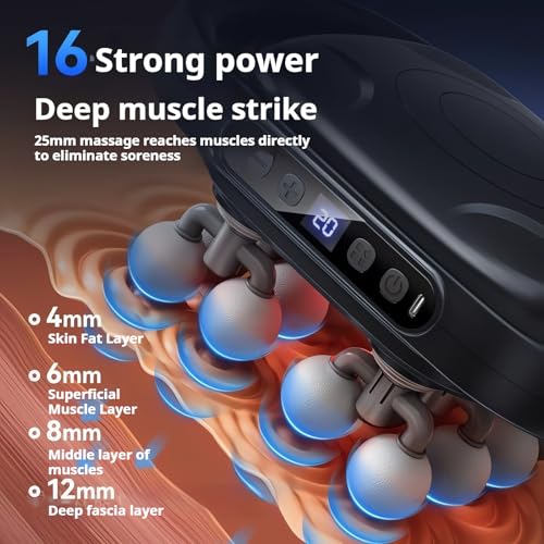 GooseFit 16-Head Massage Gun Set, Deep Tissue Percussion Muscle Massager with 20 Speeds & 9 Modes, Quiet Massage Gun for B...