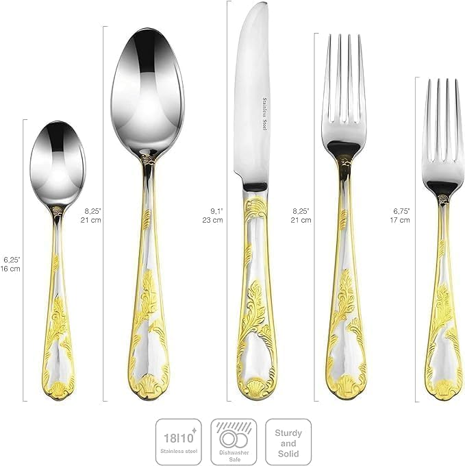 75-Pc Luxury Flatware Set for 12 w/Storage Case 24K Gold Premium Dining Cutlery Service - 18/10 Surgical Stainless Steel Silverware Hostess Serving Set in a Chest