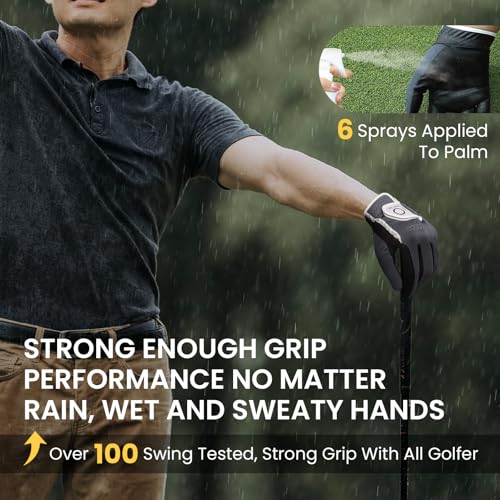 FINGER TEN Premium Rain Grip Men's Golf Gloves 1 Pair, Hot Wet Weather No Sweat Glove for Serious Feel & Performance, Left...