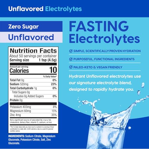 Hydrant - Bulk Fasting Electrolyte Hydration Powder, 50 Servings Sugar-Free Fasting Supplement Powder - Zero Sugar Flavorl...