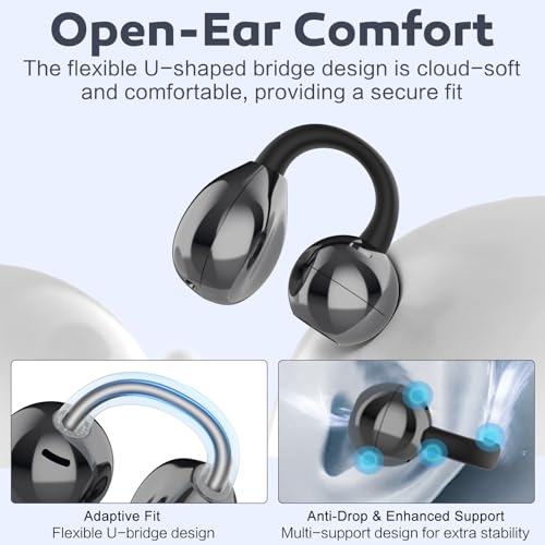 Open Ear Earbuds, Air Conduction Headphones Wireless Earbuds Bluetooth 5.4, Clip on Headphones with Mic 42H Playtime, Over...