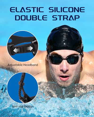 Hurdilen Swim Goggles, Goggles Adult with Swimming Cap, Nose Clip & Ear Plugs, UV Protection Anti-Fog Lens and Case for Adult